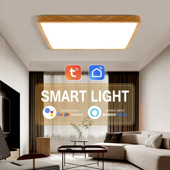 Tuya Smart LED Lubų šviestuvas Medienos Grūdų Programėlė Balsas Kontrolės Alexa/ 