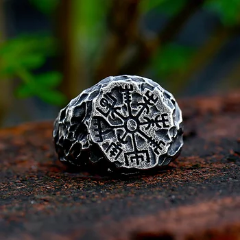Unikalių Senovinių, Nerūdijančio Plieno, Viking Kompasas Akmens Žiedas, vyriški Šiaurės Totem Odin Meteoritas Žiedai bižuterijos Didmeninė Dovanos