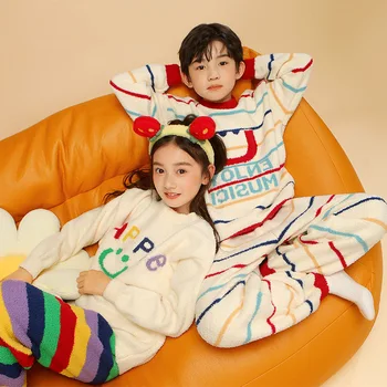 Vaikai Sleepwear Žiemos Pižama Rinkiniai Vaikams Storio Mergaičių Drabužių Rinkiniai Berniukai Šilumos Apatiniai Atitikimo Tinka Šeimos