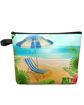 Vasaros Paplūdimys, Palmių Medžių Didelės Talpos Kelionės Kosmetikos Krepšys Nešiojamų Makiažas Saugojimo Dėklas Moterų Vandeniui Pieštukas Atveju