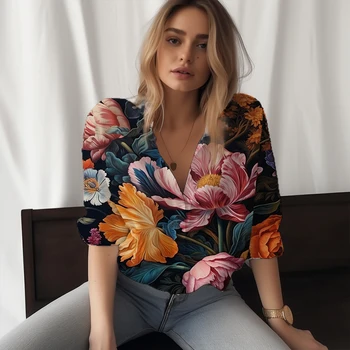 Vasaros naują lady marškinėliai gėlių 3D atspausdintas lady marškinėliai gražus atsitiktinis stilius ponios marškinėliai mados tendencija moteriški marškinėliai