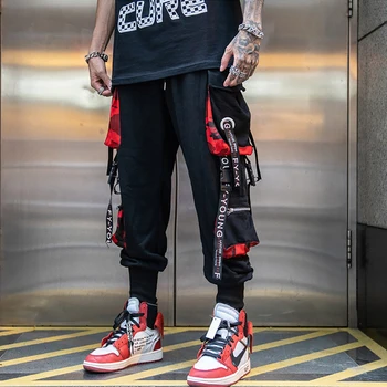Vyriški Hip-Hop Multi-kišeniniai Kelnės Cargo Kelnės Atsitiktinis Nukentėjo Spalvų Kelis Streetwear Juostelės Techwear Sweatpants Vyrų drabužiai.