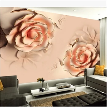 beibehang 3d foto tapetai, 3D stereoskopinis Romantiška Rožinė Rožė Gėlių santuokos kambarys, TV foną šiuolaikinio gyvenimo kambario 3d tapetai