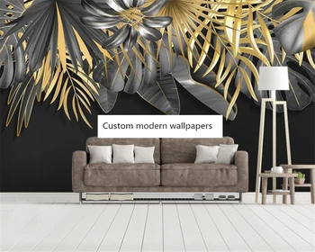 beibehang Pritaikytas modernus ranka-dažytos tropinių augalų aukso lapų freskos gyvenimo kambario, miegamasis foną tėtis peint
