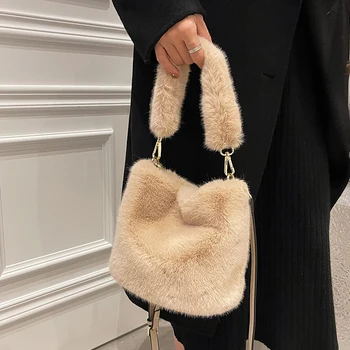 mados pliušinis petį krepšys moterims cute rankinės prabanga dirbtiniais kailiais lady messeneger didelės talpos tote maišeliai žiemos Kibirą, maišą