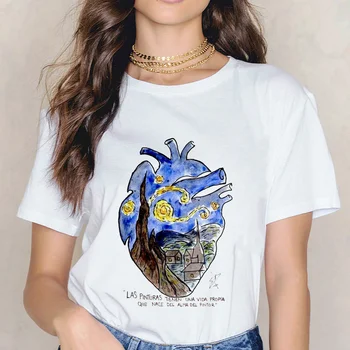 Širdies Abstrakčiai Vandenyno Print T-shirt Vasaros Moterų Širdies Žemė marškinėliai Mados Marškinėlius Moterų Harajuku Estetika Hipster marškinėliai