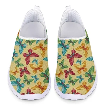 פופולרי קשת צבע פרפר הדפסת קל משקל לנשימה רשת נעלי קיץ נוח הליכה נעלי דירות